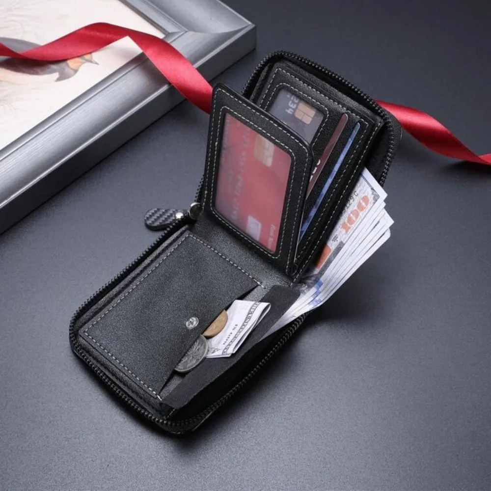 1pc New Fashion Carbon Fiber Men's Wallet, Casual Multi-Functional Wallet